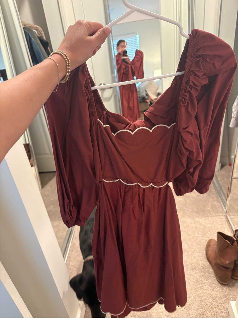 Anthropologie Women's Scalloped Empire-Waist Dress in Deep Rust